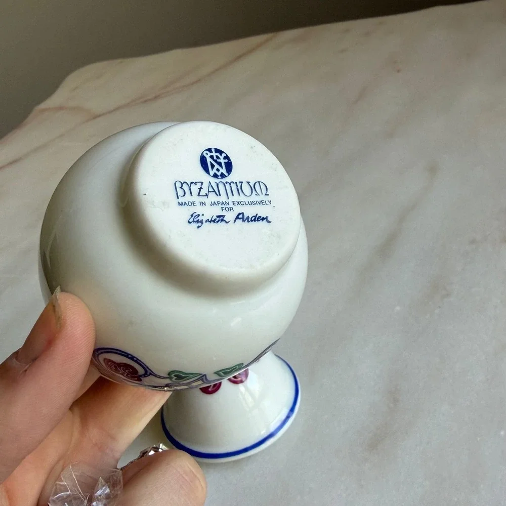 Elizabeth Arden Byzantium Porcelain Trinket Jar Made in Japan Bird Floral Motif